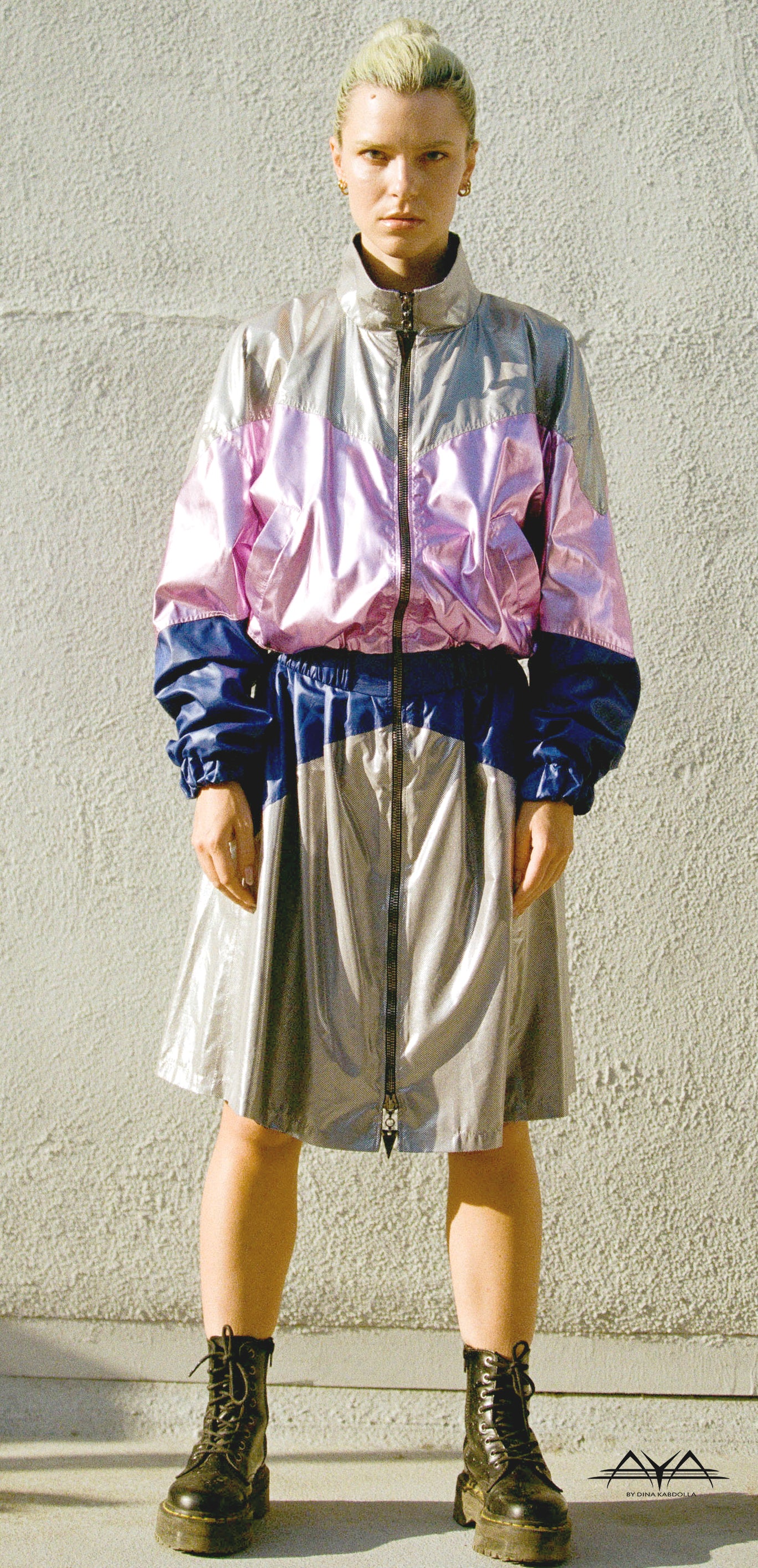 SILVER CRUSH WITH MULTI COLOR BLOCKS TRACKSUIT DRESS