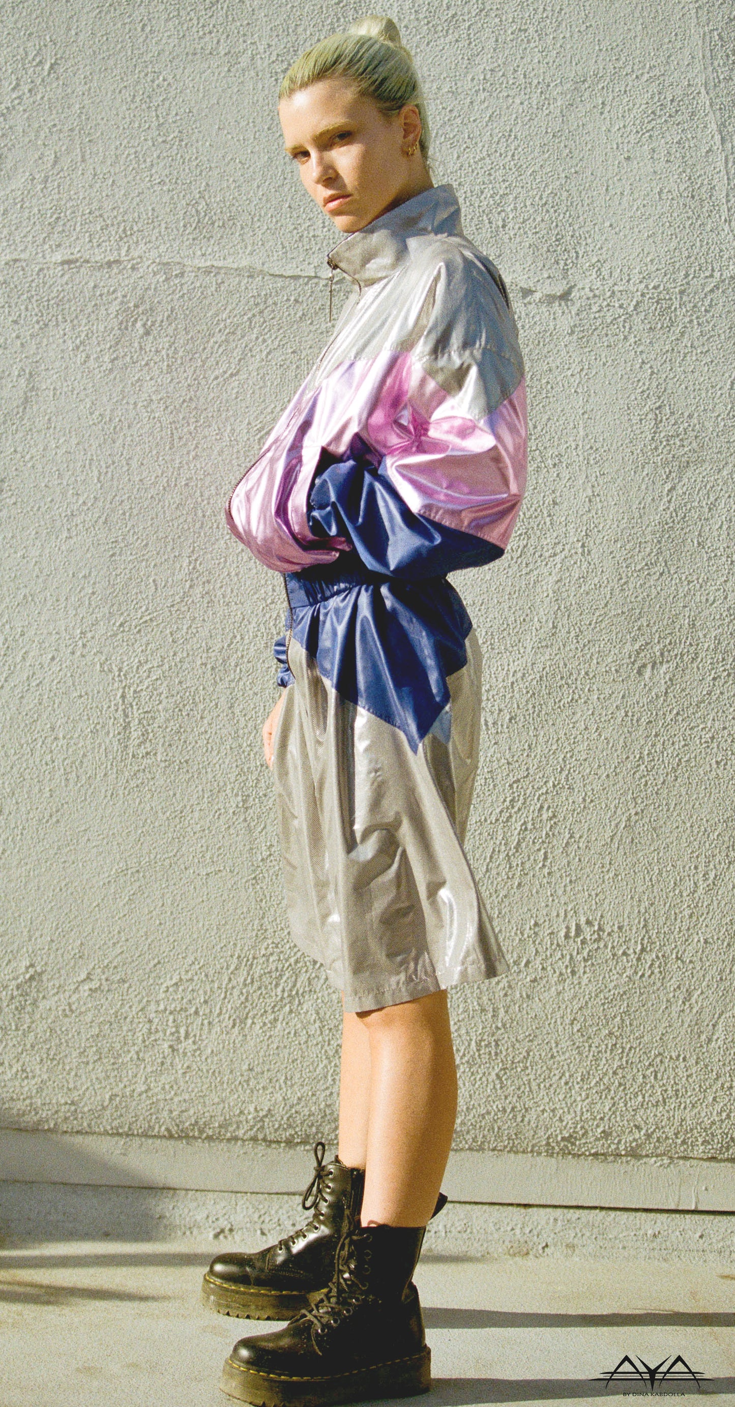 SILVER CRUSH WITH MULTI COLOR BLOCKS TRACKSUIT DRESS