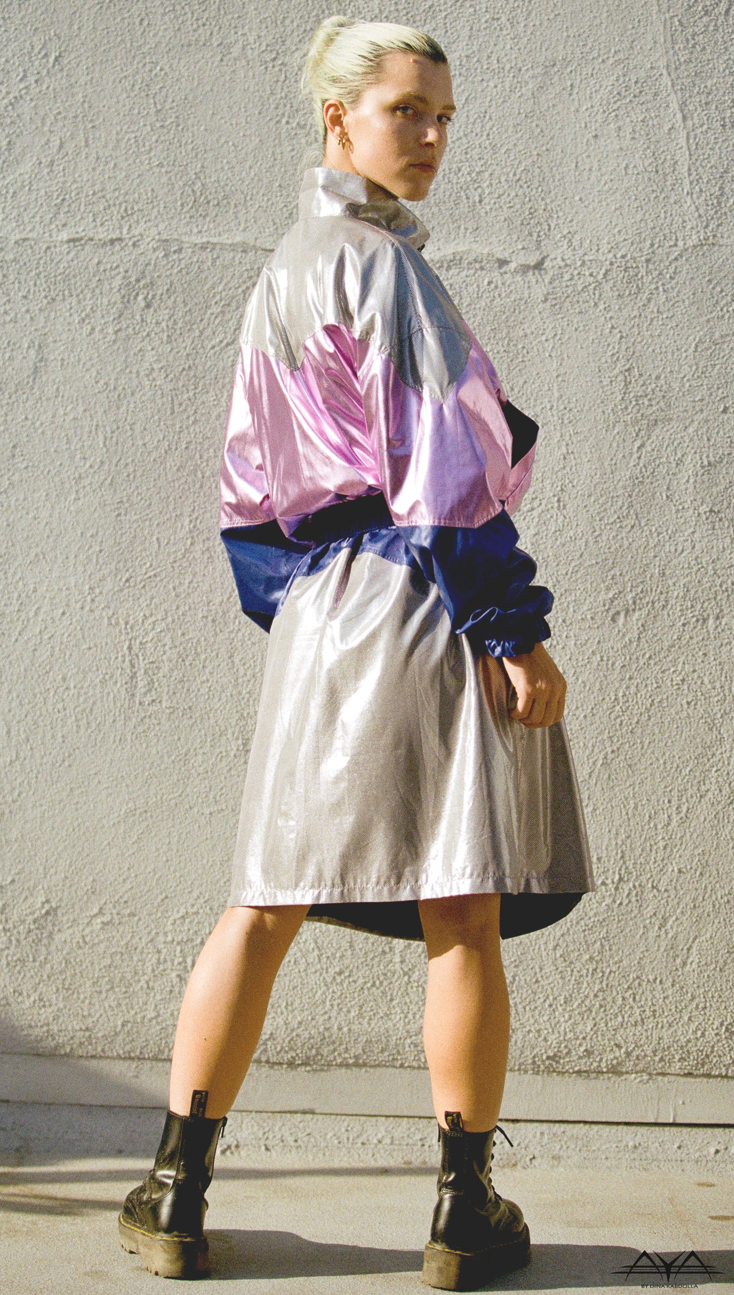 SILVER CRUSH WITH MULTI COLOR BLOCKS TRACKSUIT DRESS