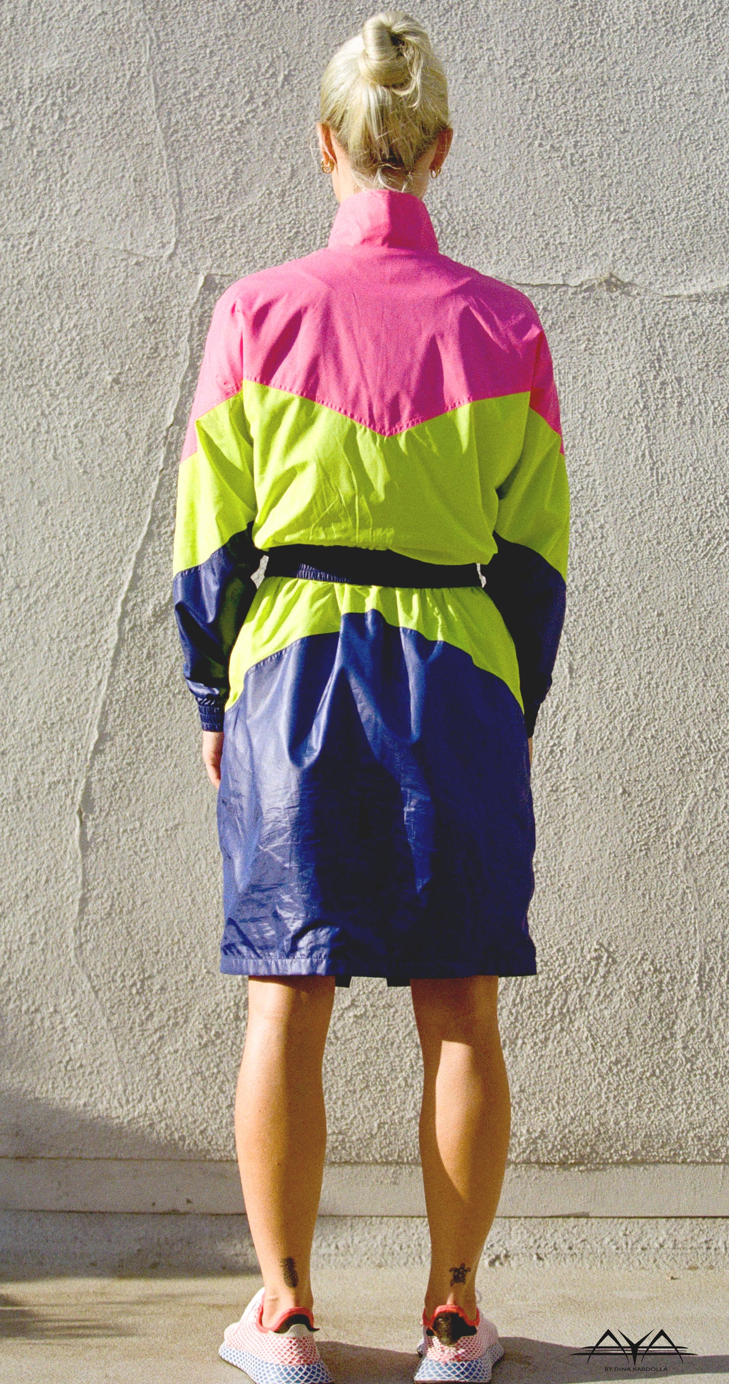 NEON TRACKSUIT DRESS WITH MULTI COLOR BLOCKS