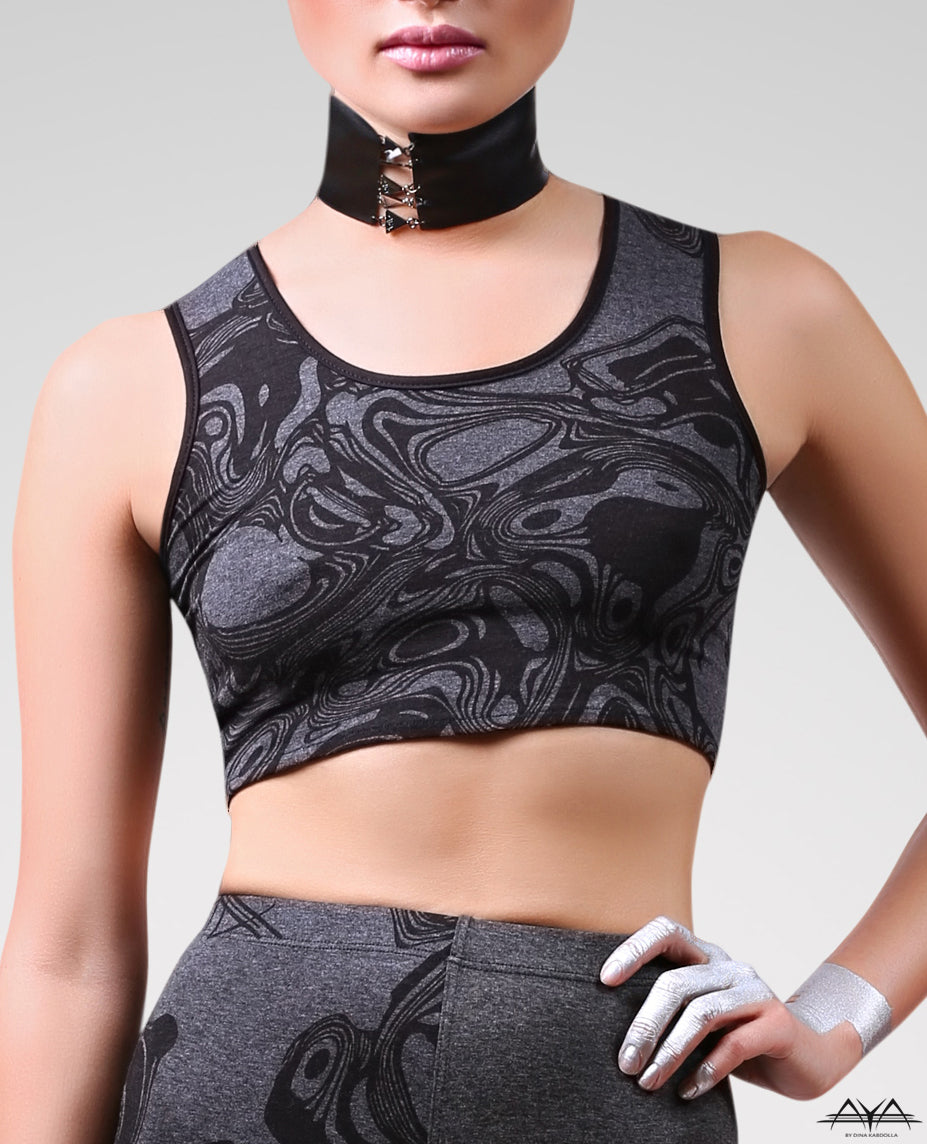 Katherine Crop Top Dark Printed Grey