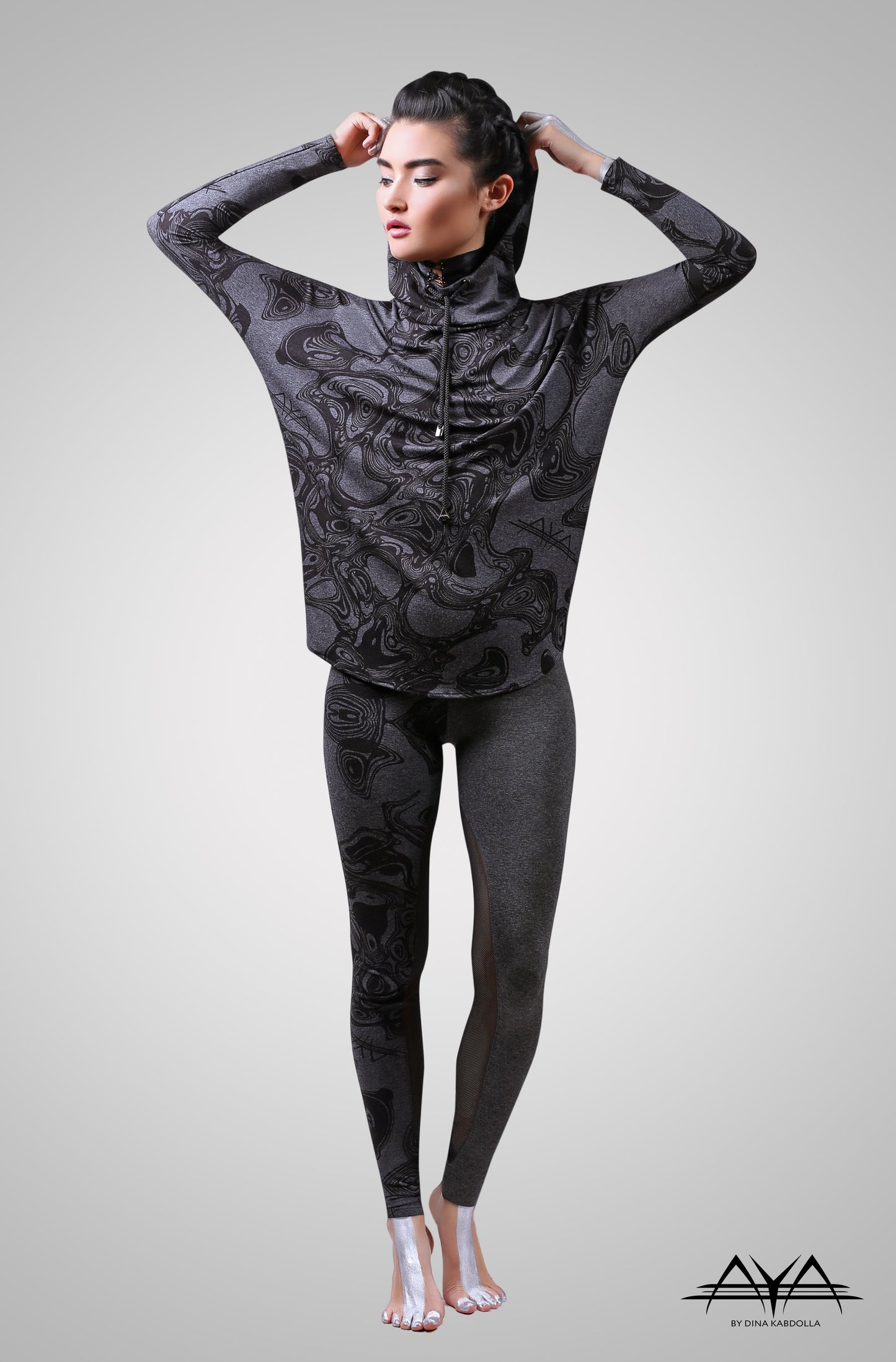 Unisex Printed Hoodie Dark Grey