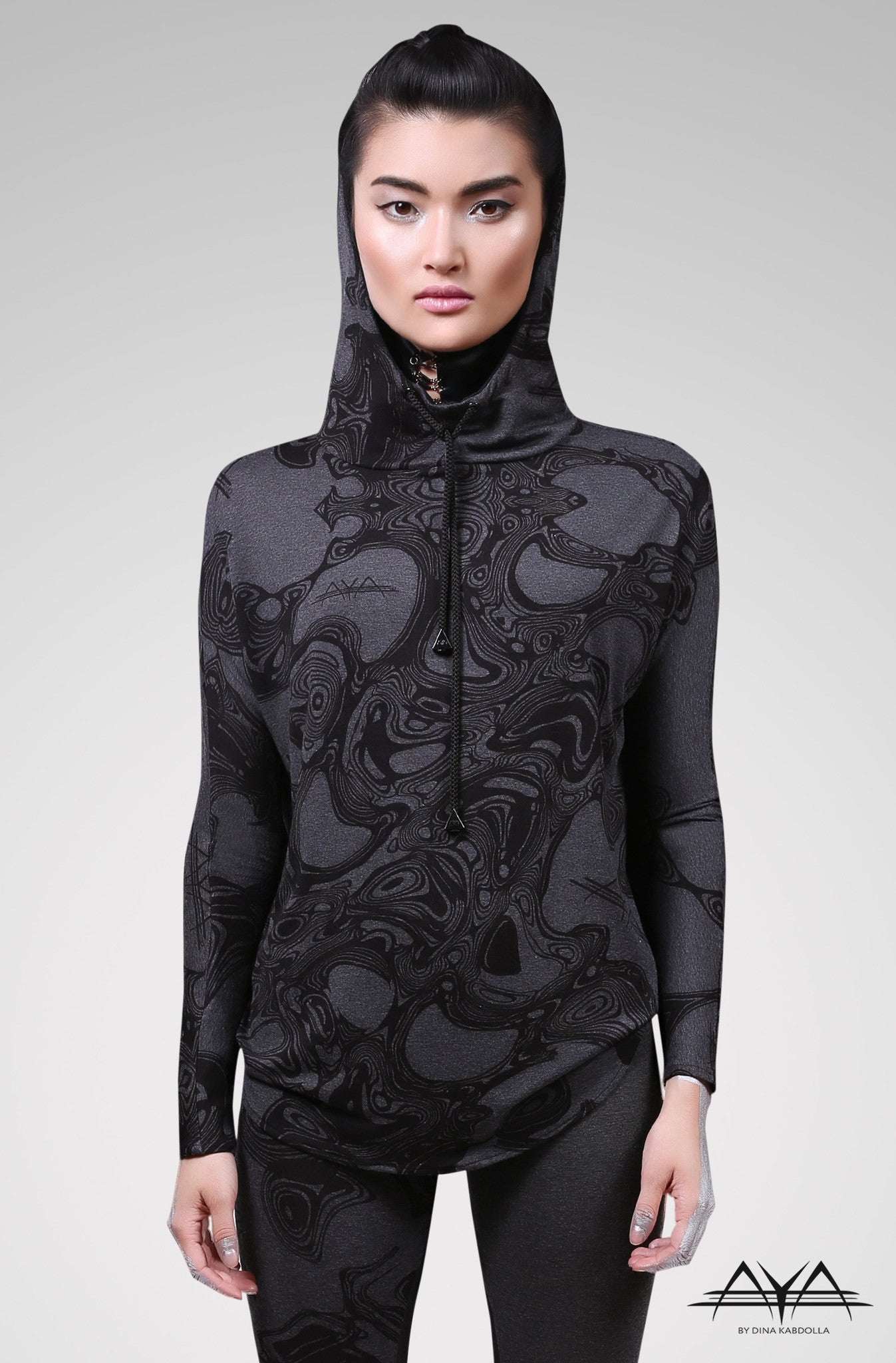 Unisex Printed Hoodie Dark Grey