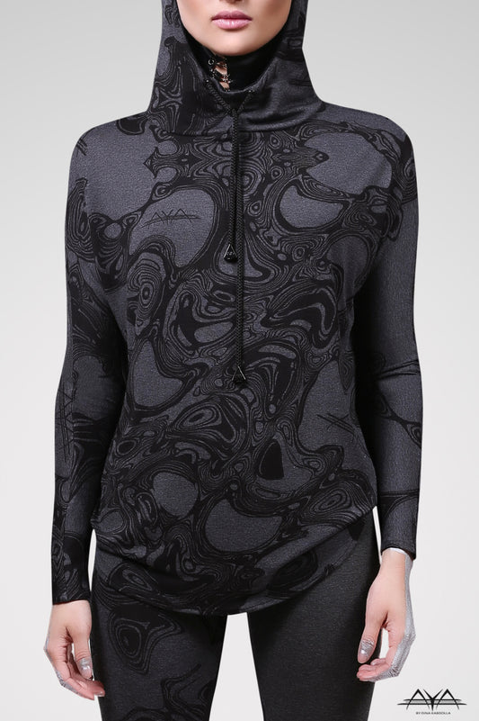 Unisex Printed Hoodie Dark Grey