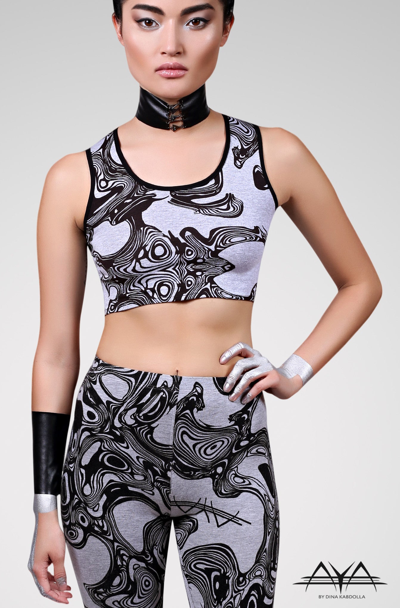 Katherine Crop Top Light Printed Grey