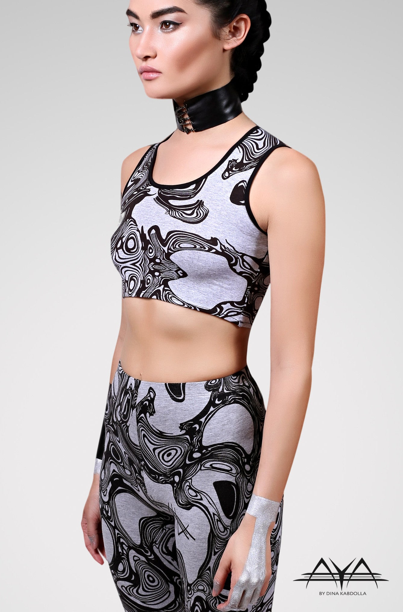 Katherine Crop Top Light Printed Grey