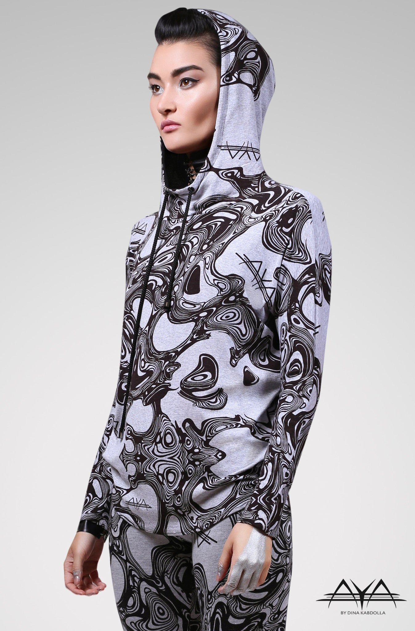 Unisex Printed Hoodie Light Grey