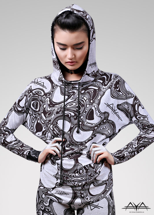 Unisex Printed Hoodie Light Grey
