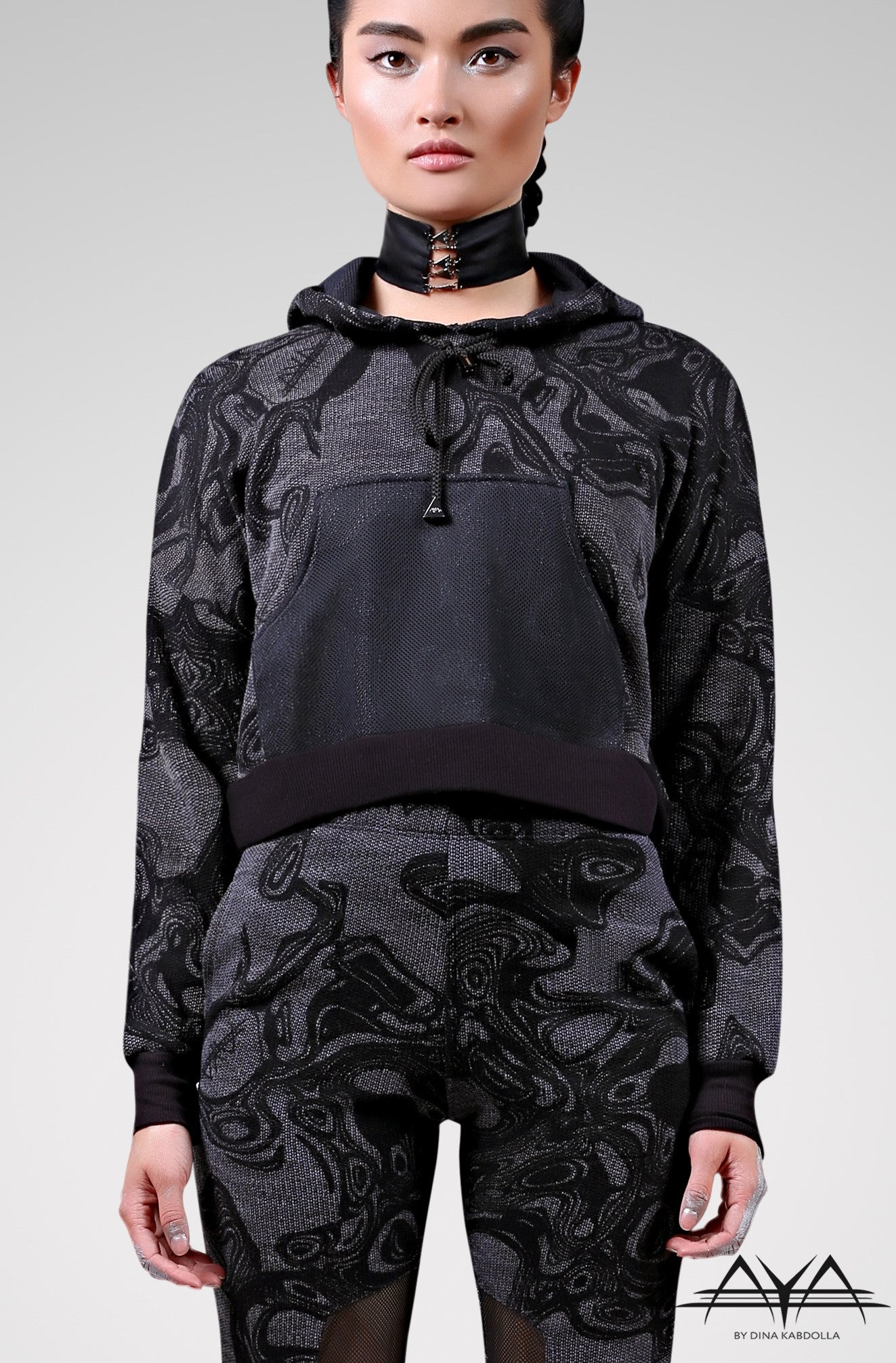 Printed Cropped Hoodie With Fitted Sweat Pant