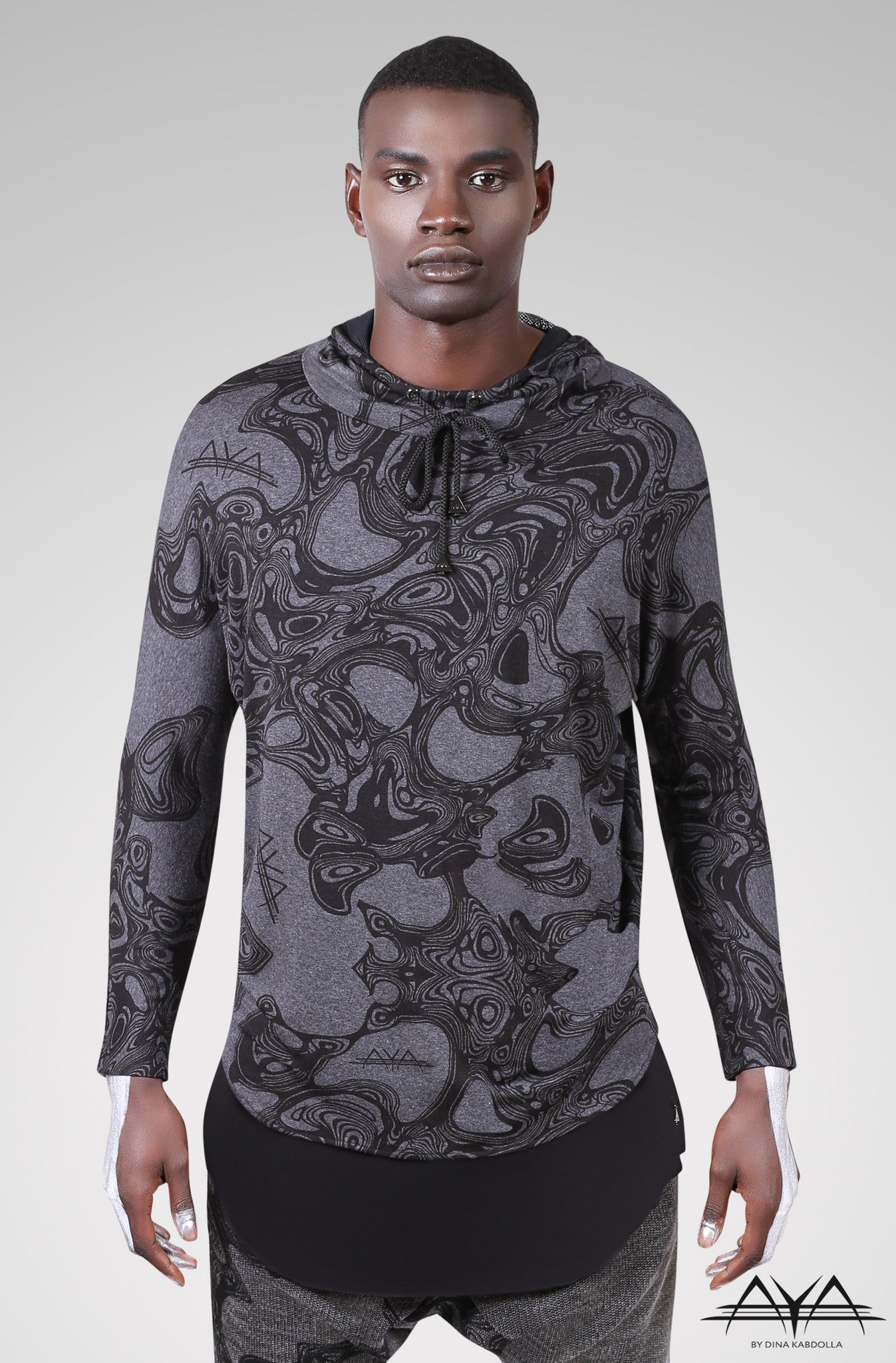 Unisex Printed Hoodie Dark Grey