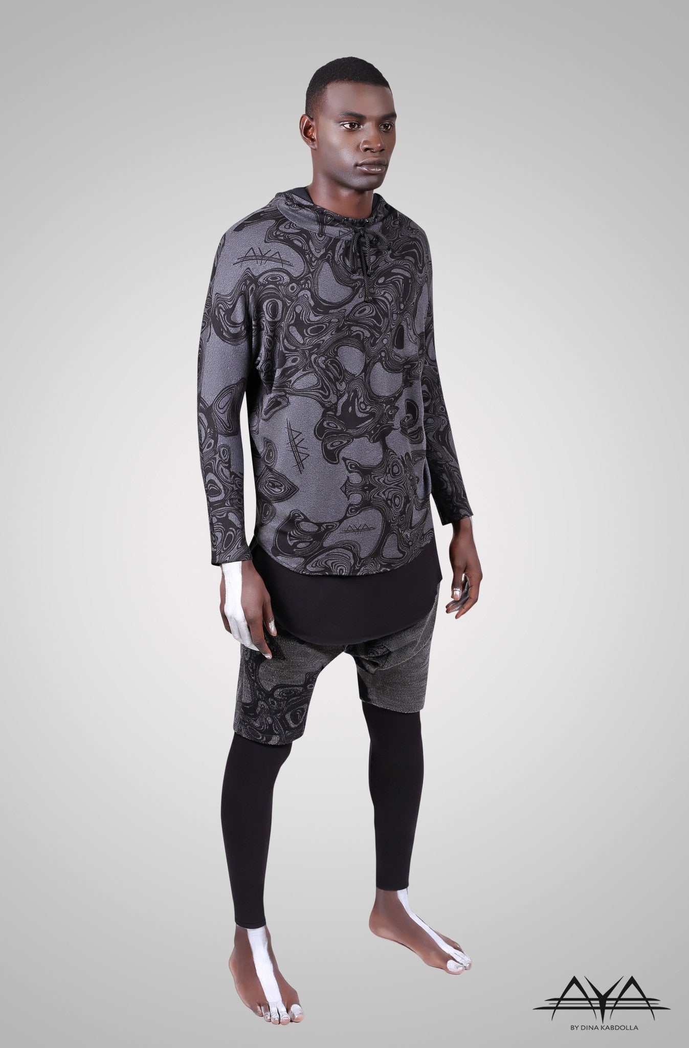 Unisex Printed Hoodie Dark Grey
