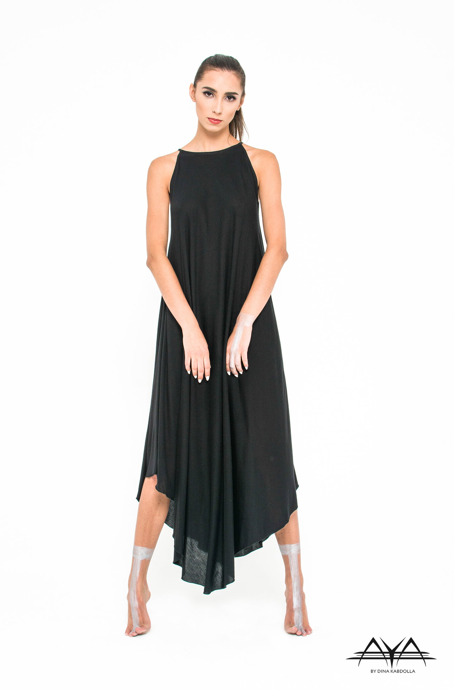 LONG CURVED HEM LINE DRESS