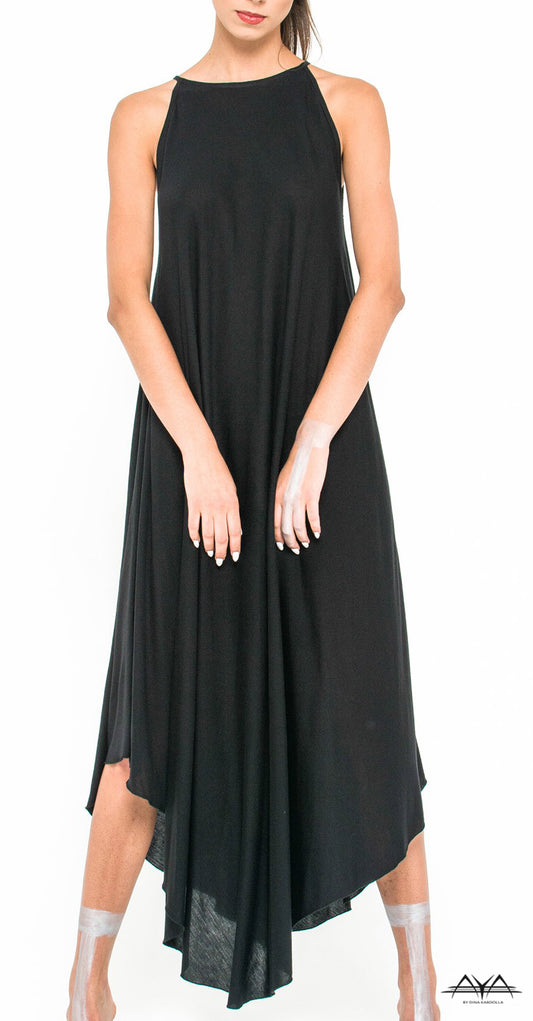LONG CURVED HEM LINE DRESS