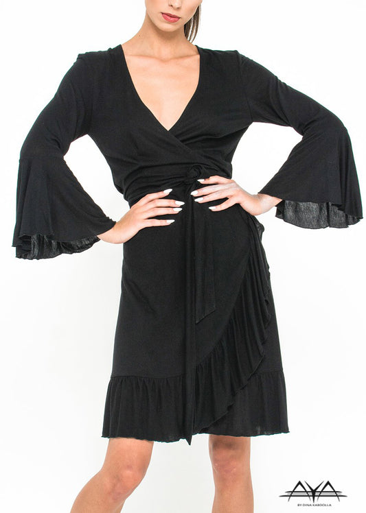 FLARED OVERWRAP DRESS