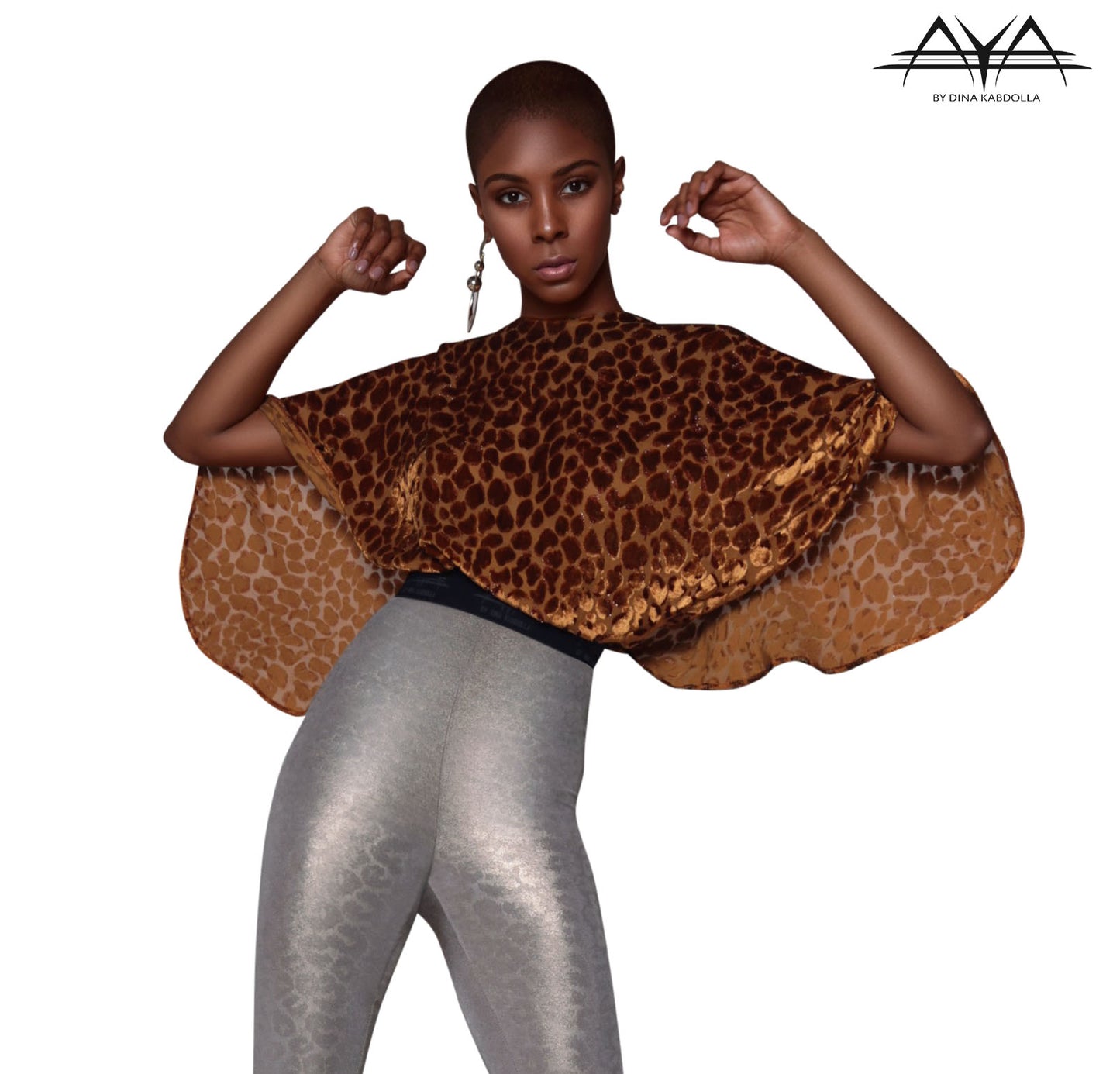 AYA by DK Exclusive Celebrity Couture “ Marie Fly Cape Top ” | Luxury Fashion