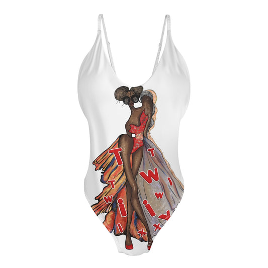 Queen Twinnie & Queen Inna V-Neck Low-Back One-Piece Swimsuit