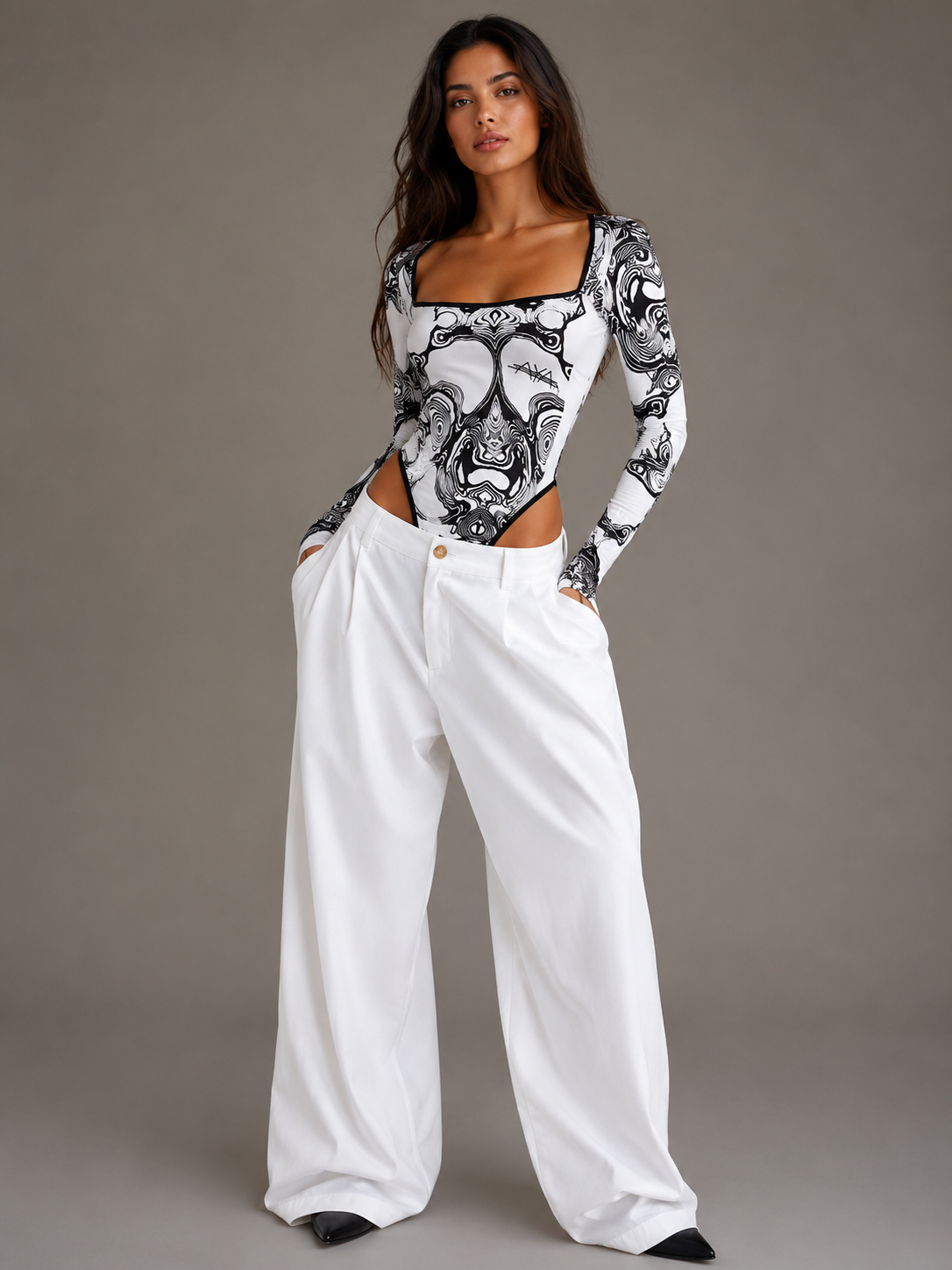 AYA Signature Print Square-Neck Bodysuit