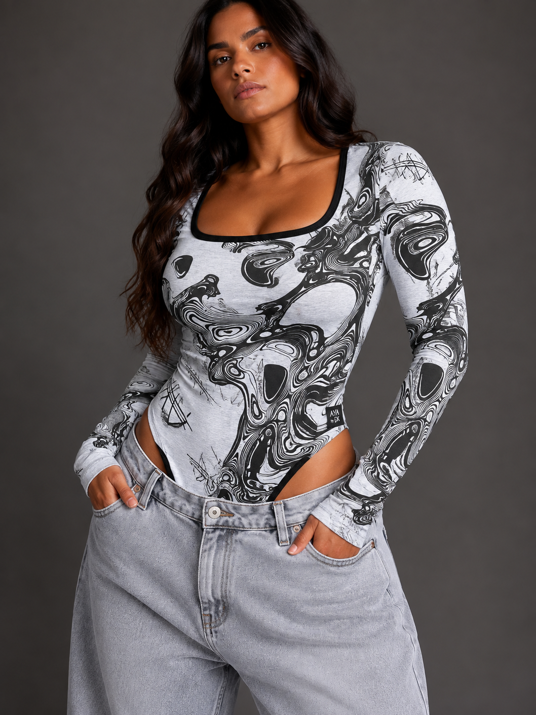 AYA Signature Print Square-Neck Bodysuit