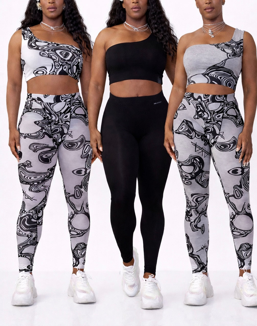 AYA by DK Signature Print One-Shoulder Sculpt Top & Leggings Set