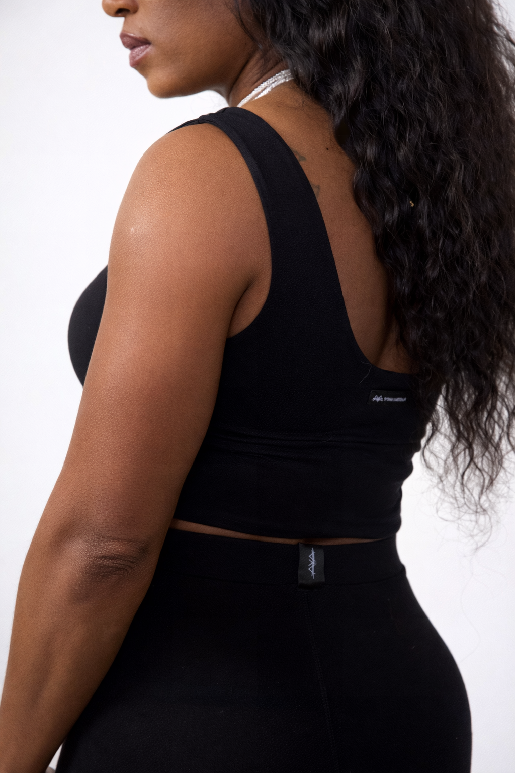 AYA by DK Black One-Shoulder Sculpt Top & High-Waist Leggings Set