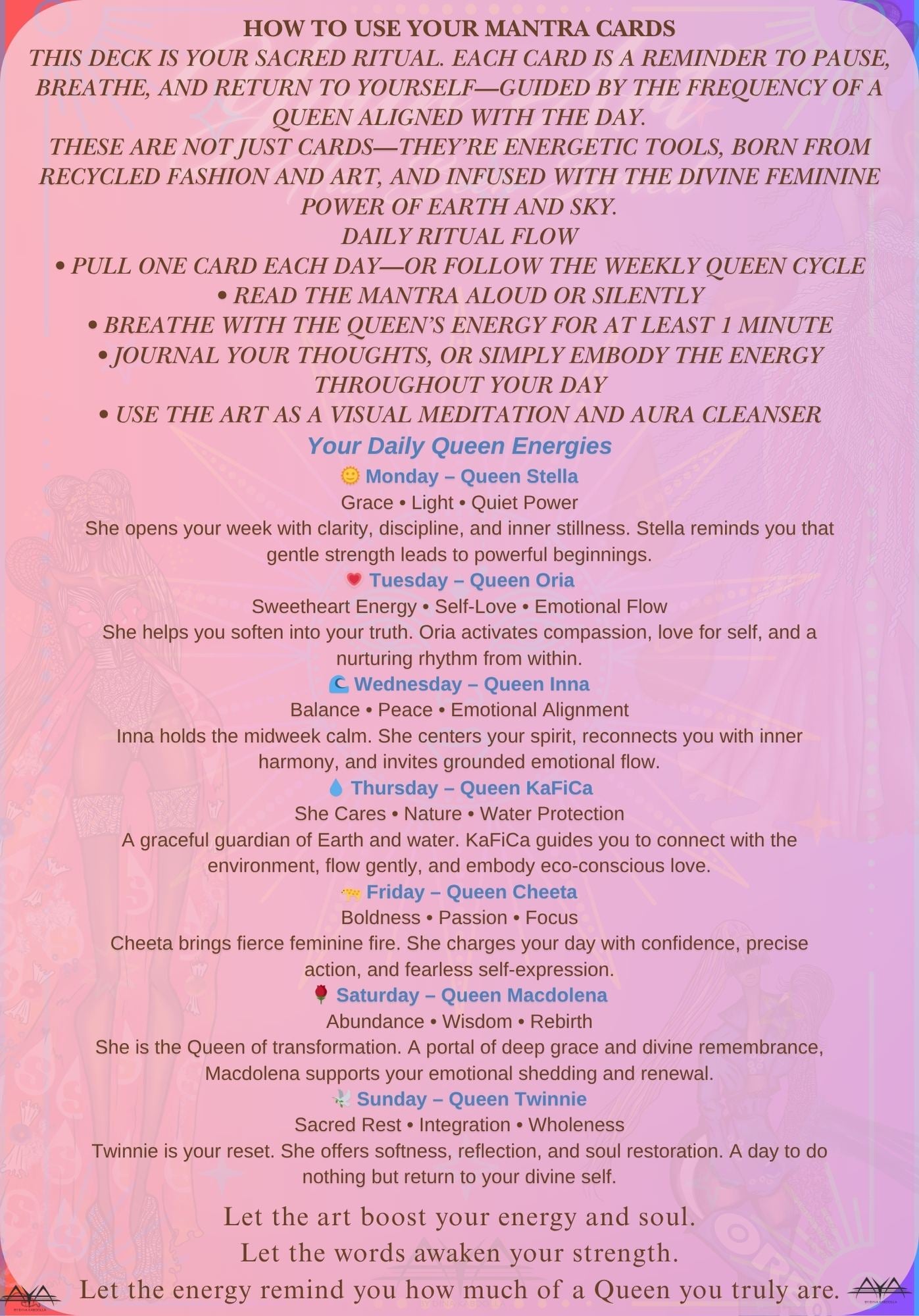 Queen Twinnie Inspired by Twix Energy Mantra Card | Confidence & Divine Healing Ritual | Your Art Has Been Served™ by AYA by DK