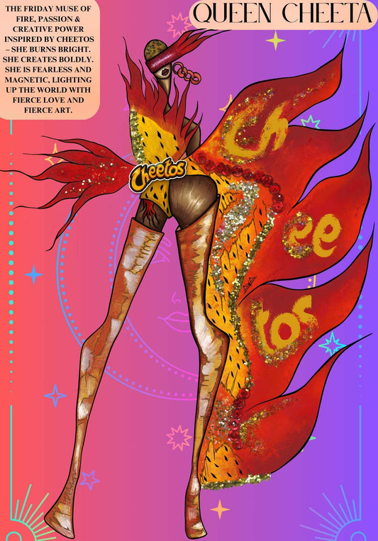 Queen Cheeta Inspired by Cheetos Energy Mantra Card | Confidence & Divine Healing Ritual | Your Art Has Been Served™ by AYA by DK
