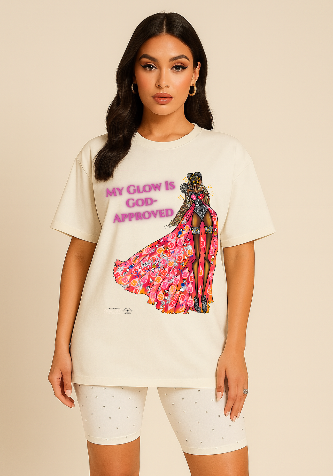 Stella Queen “My Glow Is God Approved™” Pink T-Shirt | Starburst-Inspired Christian Tee | Faith Glow Streetwear | AYA by DK