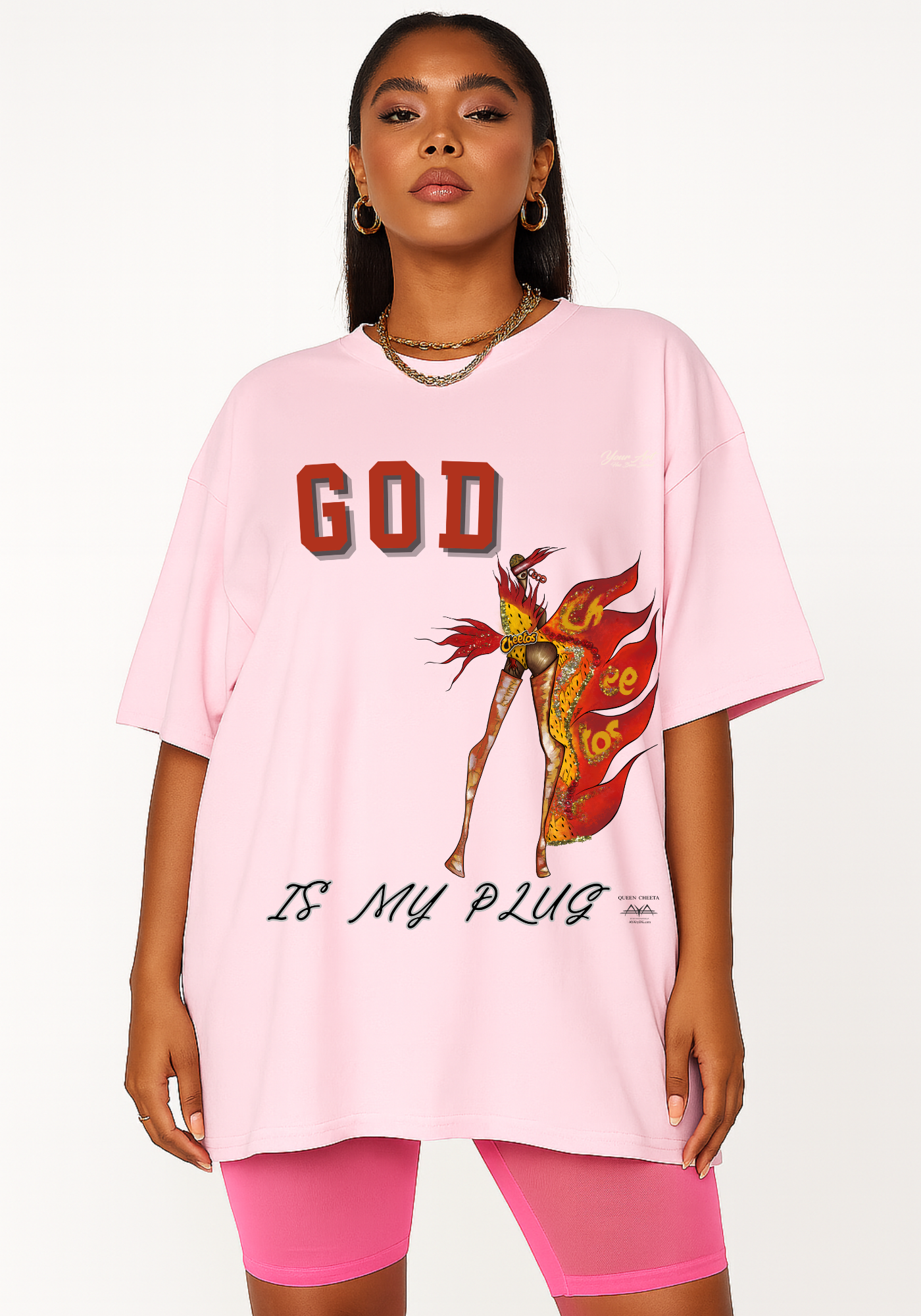 GOD IS MY PLUG™ Cheeta Queen T-Shirt – AYA by DK | Fire Faith Streetwear
