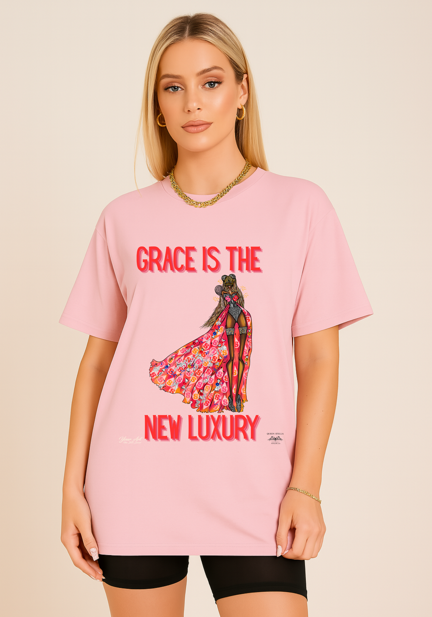 Stella Queen “Grace Is the New Luxury™” T-Shirt | Starburst-Inspired Faith Tee | Luxury Christian Streetwear | AYA by DK