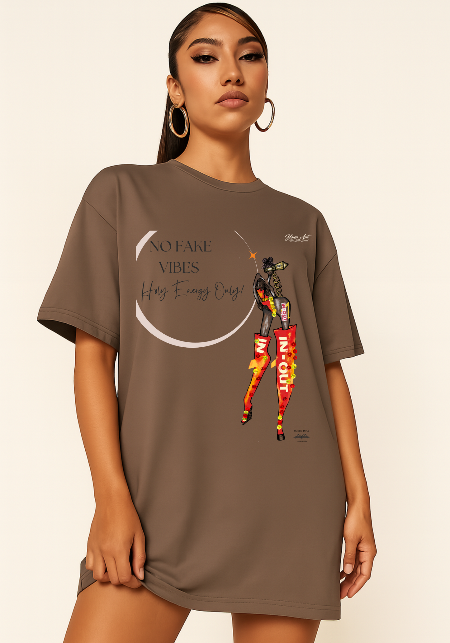 Inna Queen “No Fake Vibes, Holy Energy Only™” T-Shirt | In-N-Out Inspired Faith Tee | Christian Streetwear | AYA by DK