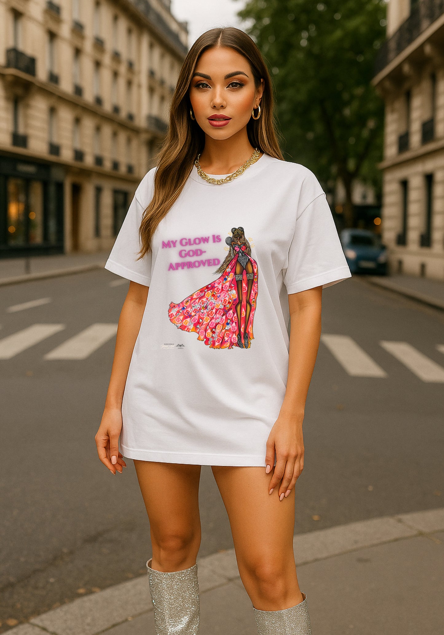 Stella Queen “My Glow Is God Approved™” Pink T-Shirt | Starburst-Inspired Christian Tee | Faith Glow Streetwear | AYA by DK