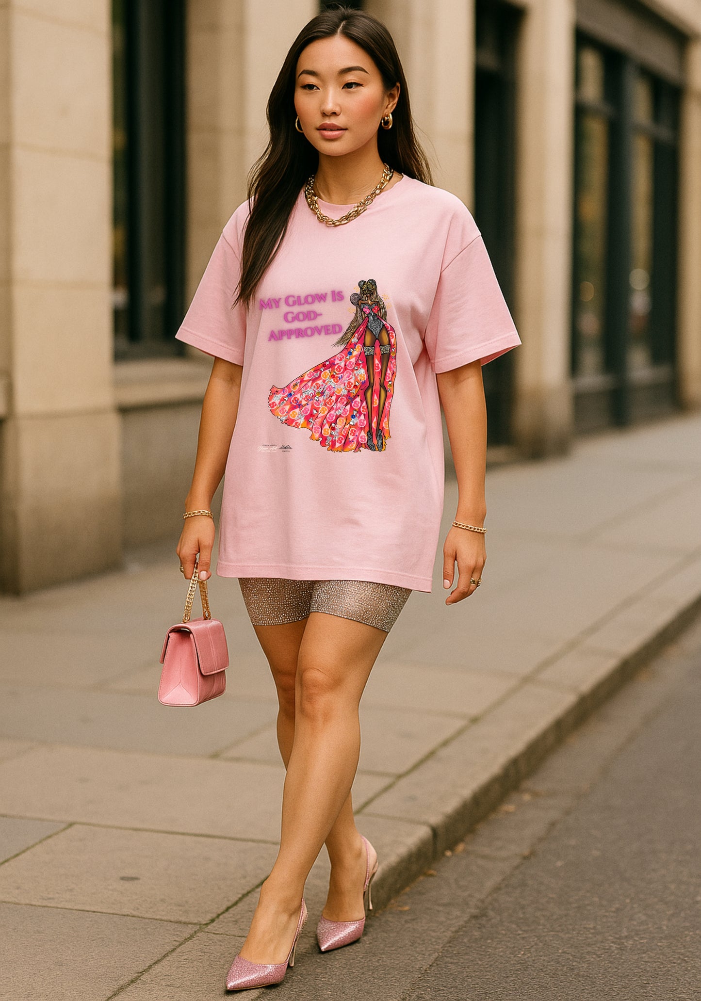 Stella Queen “My Glow Is God Approved™” Pink T-Shirt | Starburst-Inspired Christian Tee | Faith Glow Streetwear | AYA by DK
