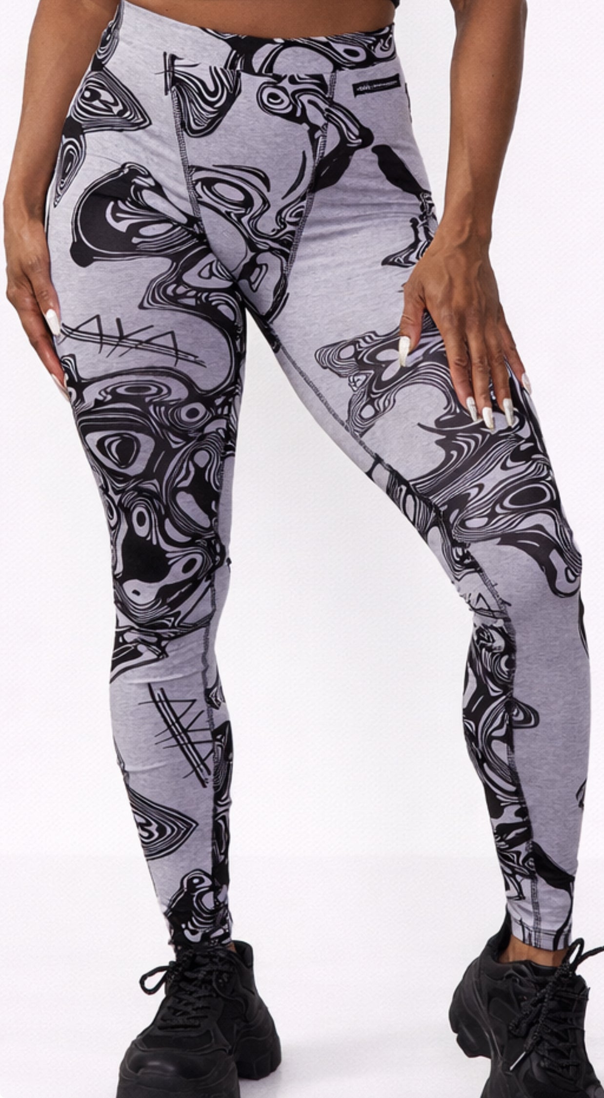 AYA by DK Grey Signature Printed One Shoulder Sculpt Top & High-Waist Leggings