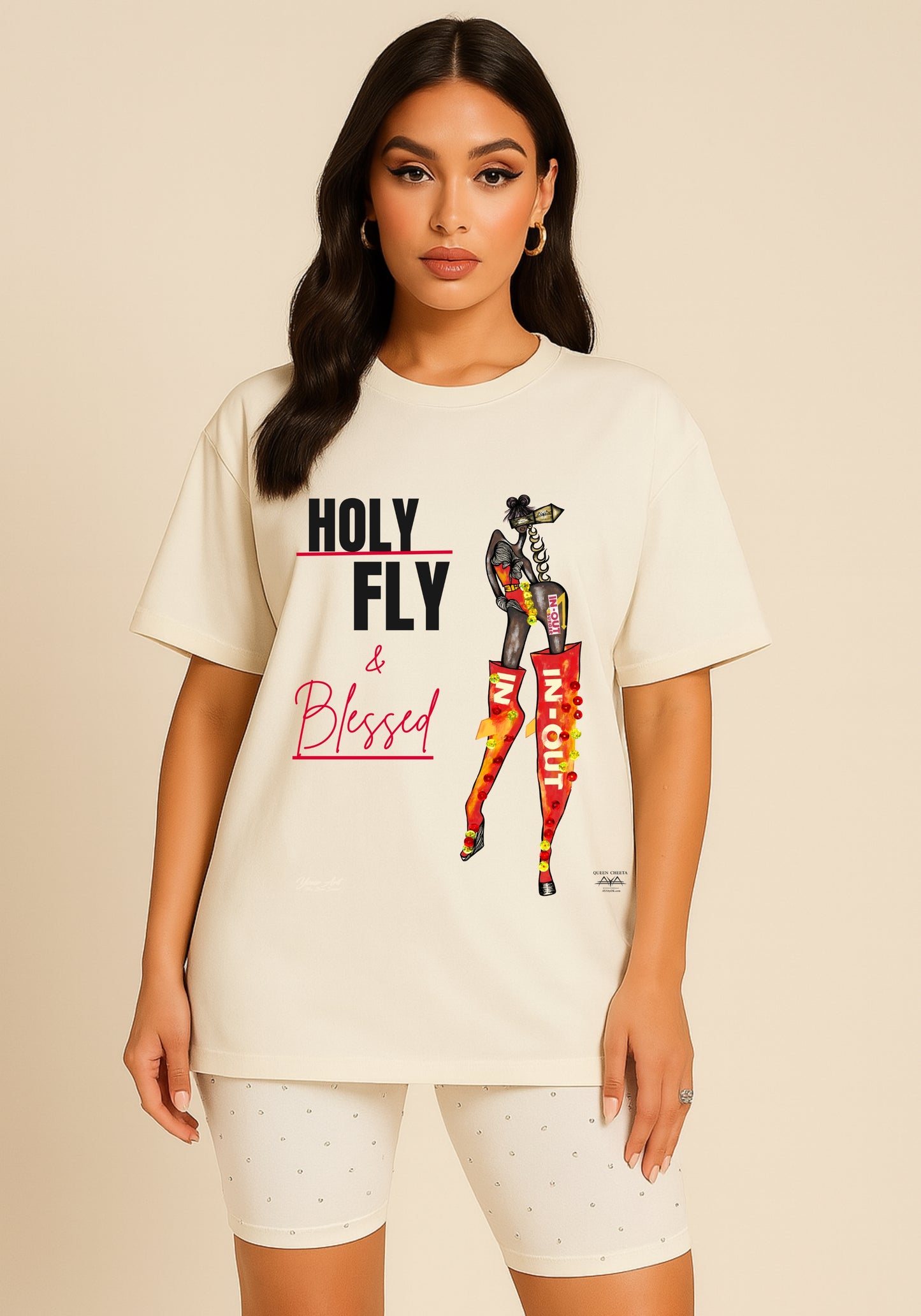 Inna Queen “Holy Fly & Blessed™” T-Shirt | In-N-Out Inspired Christian Tee | Faith Streetwear | Eco-Art Fashion | AYA by DK