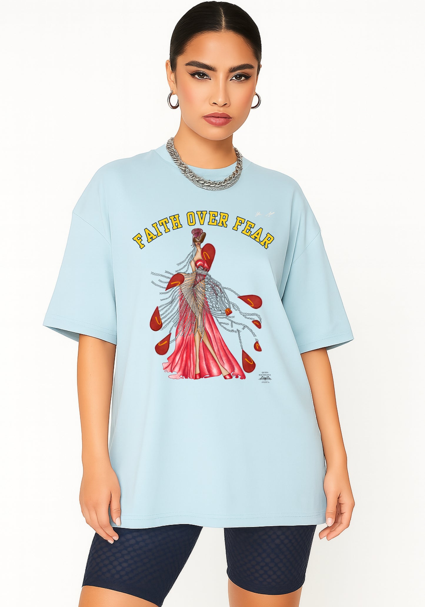 Macdolena Queen “Faith Over Fear™” T-Shirt | McDonald’s-Inspired Christian Tee | Faith Streetwear | Eco-Art Fashion | AYA by DK