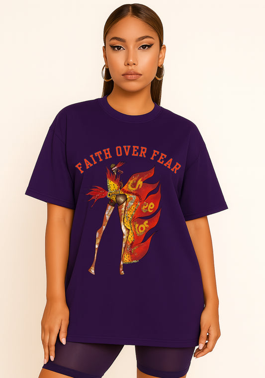 Cheeta Queen “Faith Over Fear™” T-Shirt | Cheetos-Inspired Christian Tee | Fire Faith Streetwear | Eco-Art Fashion | AYA by DK