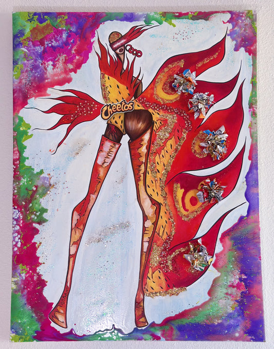 Queen Cheeta (Inspiration by Cheetos) 30” x 40” | Mixed Media | Inspired by Cheetos®/ Exclusive Fine ART