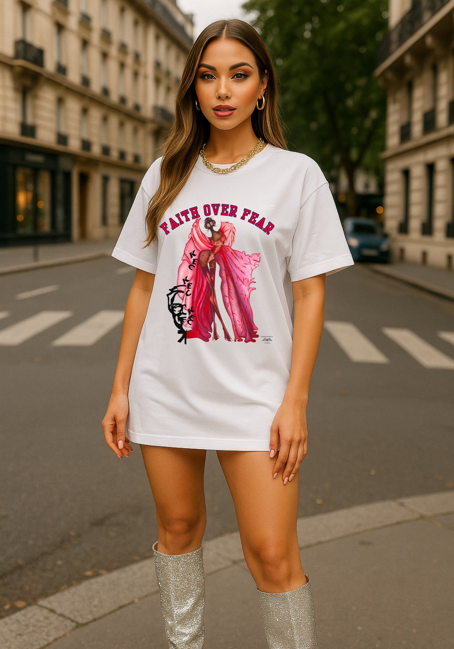 KaFiCa Queen “Faith Over Fear™” T-Shirt | KFC-Inspired Christian Tee | Faith Streetwear | Eco-Art Fashion | AYA by DK