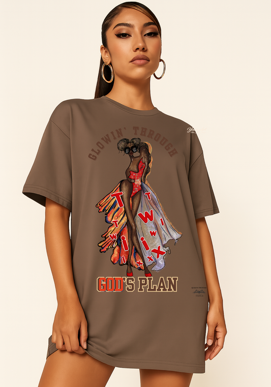Twinnie Queen “GLOWING THROUGH GOD’S PLAN™” T-Shirt – AYA by DK | Sweet Spiritual Streetwear