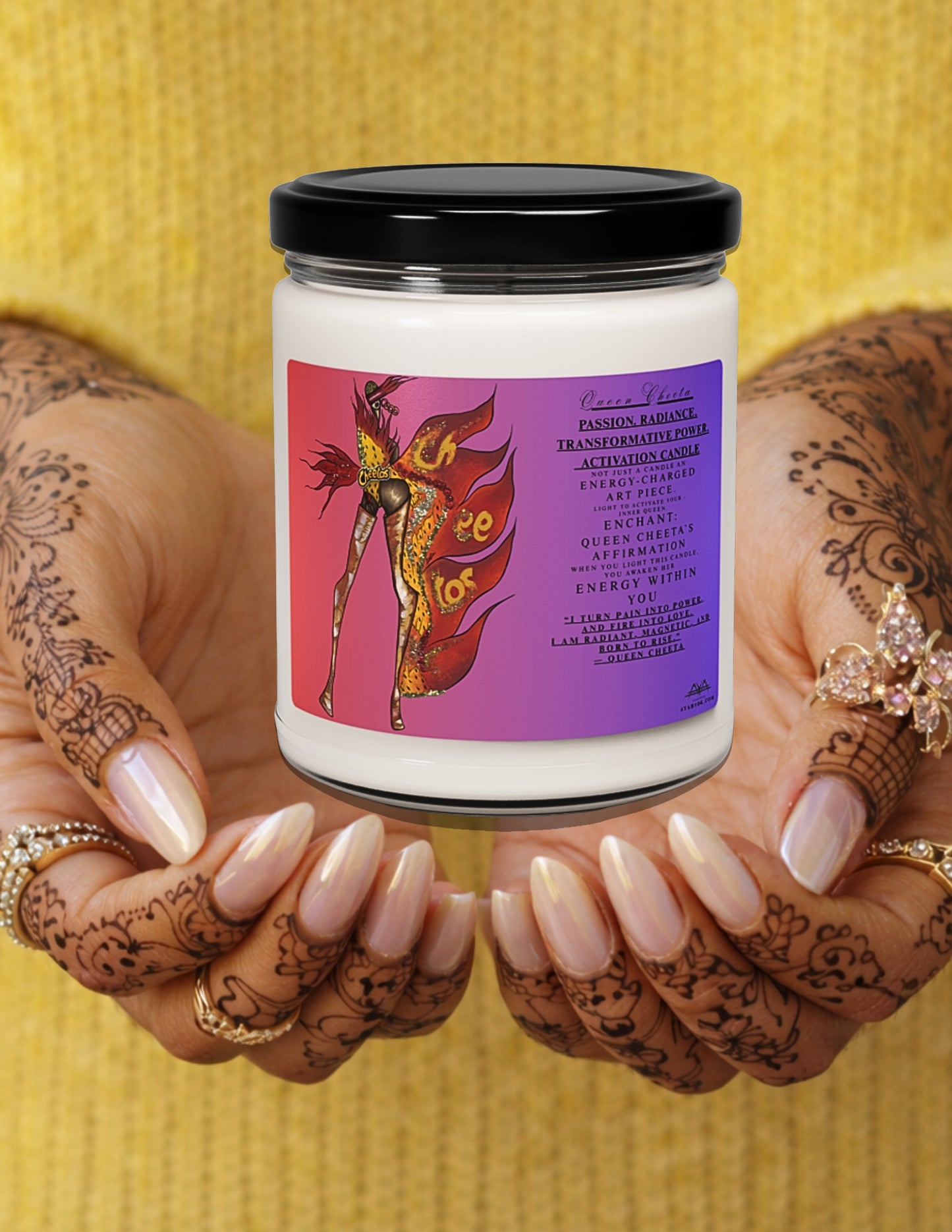 Queen Cheeta Inspired by Cheetos Ritual Soy Candle | Faith-Inspired Sustainable Art Candle | Your Art Has Been Served™ by AYA by DK