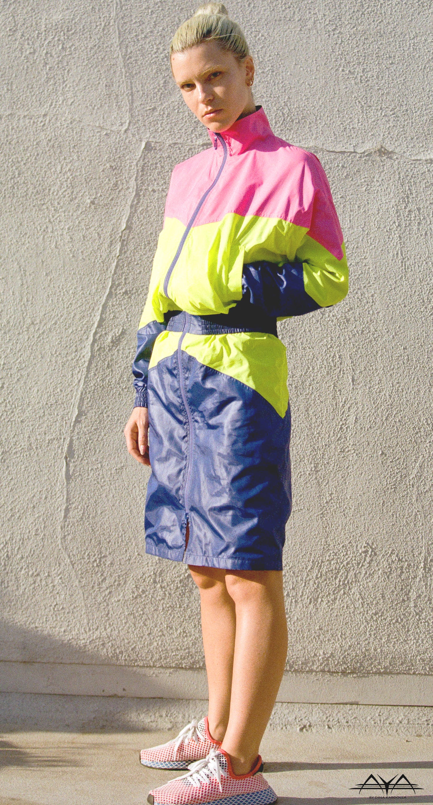 NEON TRACKSUIT DRESS  WITH MULTI COLOR BLOCKS