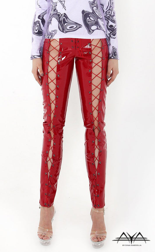 FRONT LACE UP VYNIL PANT